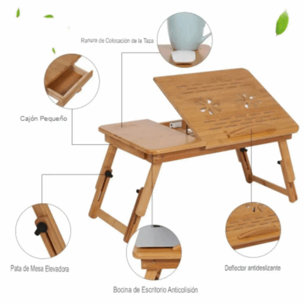 Mesa Portable de Bambú para Laptop - Imagen 2